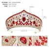 Bröllopstillbehör Luxury Red Crystal Bridal Crown Headwear Ethnic Style Wedding Full Diamond Crown