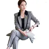 Kvinnors tvådelar Pants Professional Blazer Pencil Plaid Autumn Winter kontrasterande Fashion Suit 2-stycksuppsättning pendling