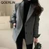 Women's Suits Blazers QOERLIN 10 Wool Blazer Coat Autumn Winter Women Elegant SingleBreasted Pocket Office Wear Notched Collar Thick 231026