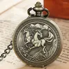 Pocket Watches Luxury Horse Mechanical Clock Vintage Man Watch With Fob Chain Steampunk Skeleton för män Kinesiska fabrikshängen