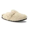 Designer tofflor fluffiga Boston Clogs Sandaler päls slider kork platt mode läder glida kvinnor män Arizona Mayari Woody Slipper Black White