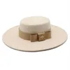 Sombrero de banquete Fedora con parte superior plana y lazo blanco para mujer francesa