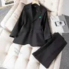 Dames tweedelige broek Damespak Blazer en werkpakken voor jas Set Zwart pak 2-delige zakelijke dames