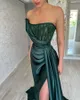 Groen sexy donkere zeemeermin prom jurken lang voor vrouwen strapless backless gedrapeerde hoge zijde split sweep trein formele ocn avond verjaardagsfeestje optocht jurken mal