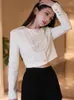 Blouses pour femmes Petit parfum Femmes élégantes Perles Blanc Chemise courte Tops Mujer 2023 Automne Vintage Manches longues Bureau OL Blouse Blusas