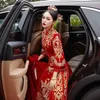 Ethnic Clothing Wedding Dress Traditional Mandarin Collar Cheongsam Chinese Style Bride Ancient Marriage Costume Red Embroidery Qipao