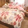 Sängkläder sätter 1 PC Warm Coral Fleece -täcke för vinterblomma tryckt tjockt housse de couette mjuk flanle filt dekbedovertrek 240x220 231026