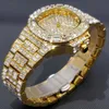 Zegarki damskie Missfox Gold Full Diamond Mens Watches Out Bling Quartz zegarek ze stali nierdzewnej Wysoka jakość AAA Drop 231025