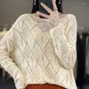 Kadın Sweaters Yüksek Kaliteli İçi Boş Out Örme Külot Kadınlar Elmas Ekose Yün Kazak Bahar Sonbahar Uzun Kollu Jumper Tığ Örgüsü