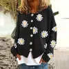 Suéteres femininos mulheres margarida camisola de malha solta oversize outono inverno jumper cardigan grosso casual quente recortado camisola botão casaco 231023