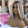 Peruvian Human Hair Ombre Ash Blonde Colored Short Bob 13x4 Lace Front Wig GluelessPixie Cut Straight Synthetic Frontal Wigs For Women
