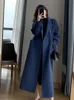 Wełniane mieszanki damskiej wełniane zimowe długie płaszcz swobodne kobiety podwójnie piersi faux wełniana kurtka jesień moda koreańskie damskie czarne ubrania 231026