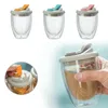 Muggar glas kopp dubbel vägg med läcktät lock transparent isolerade kaffekoppar mjölk te juice mugg för flicka söt bärbar vatten 231026