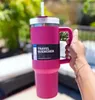 US STOCK Hot Pink Prêt à expédier des tasses de 40 oz Gobelet avec poignée Gobelets isolés Couvercles Paille Tasse à café en acier inoxydable Termos 10.26