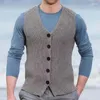 Coletes masculinos 2023 marca de moda suéteres homens malha colete botão cardigan sem mangas slim fit malhas outono retro roupas casuais