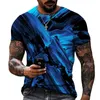 T-shirt da uomo Blu e nero Mix di colori Abbinamento Stampa 3D T-shirt girocollo Tessuto in poliestere Lycra Abbigliamento casual di marca Oversize