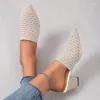Dress Shoes Pointy Air Mesh Mule 7cm Square Heel Fashion Simple High Women's Stretch Slide Plus Size 43 Womens 2023