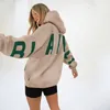 23SS Moda Baskı Kalınlaştırılmış Çok Yönlü Hoodies Uzun Kollu Gevşek Sıcak Kapüşonlu Süveter Kadınlar İçin Salonu Swillover Sweatshirt Sıradan Spor Ceket