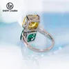 Bagues de cluster Bague plaquée platine émeraude de luxe pour femmes Mode Jaune Vert Diamant 925 Sterling Argent Fine Bijoux Cadeau d'anniversaire