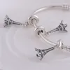 Pierres précieuses en vrac authentiques en argent sterling 925, breloques filetées, perles de la tour Eiffel, adaptées aux bracelets à breloques européens, chaîne serpent