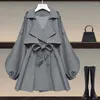 Zweiteilige Hosen für Damen, koreanischer eleganter Frühlings-Herbst-Anzug, Damenmode, Trenchcoat, schlanke Hose mit hoher Taille, zweiteilige Freizeitjacke 2023