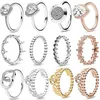 Autentyczne 925 Srebrne pierścienie Princess Tiara Crown Blawling Love Heart CZ dla kobiet biżuteria zaręczynowa rocznica pand225w