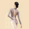 Bühnenkleidung Frauen Ballett Trikots High Neck Button Gym Dance Samt Patchwork Erwachsene Ballerina Langarm Tanzen Body Kostüm