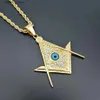 Pendanthalsband Drop Shipping Hip Hop Iced Out Masonic All-Seeing Eye Pendant Halsband Kedja Guldfärg Rostfritt stål Freemason Mason Jewelry Q231026