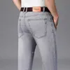 Jeans masculin 2023 marque mince ou épais matériau droit de coton droit denim élastique entreprise décontractée haute taille gris clair bleu jeansl2404