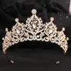 Hårklipp kmvexo guld röd färg kristall bröllop tiaras och kronor fest strass prom brud diadem krona tiara för kvinnor smycken