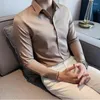 Chemises habillées pour hommes Style britannique Mode Hommes Printemps Haute Qualité Couleur Solide Chemise à manches longues / Chemise décontractée pour hommes d'affaires / Chemise de bureau pour hommes