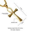 Hanche entière la croix de la vie pendentif colliers couleur or en acier inoxydable collier égyptien pour hommes bijoux 213y