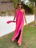 Robes décontractées de base Sexy sans bretelles dégradé licou Maxi Robes femmes couleurs contrastées robes élégantes en vrac dame dos nu sans manches longues vêtements de plage T231026