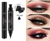 QIC DoubleHeaded Seal Black Eyeliner Triangle Seal Waterproof Eyeliner Pen Eyeliner Eyes Makeup with Stamp Make Up Drop A2015358