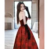 Ethnic Clothing Elegant Burgundy Velour Floral Print Party Gown Bride Sexy Tube Top Long Evening Dress Toast