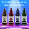 nieuwe vape wegwerpbladerdeeg 15000 e-sigaret SFOG 15000 trekjes vapes voorzien van 6 RGB-licht 22 ml peulen 15 smaken 5% 2% oplaadbare wegwerpsigaret grote damppen ecig