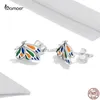 Stud Bamoer Fashion Butterfly Ear Studs for Women 925 Sterling Silver Colorful Animal Piercing Earrings Fine Wedding Jewelry Gifts YQ231026