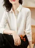 Damesblouses Mode Elegant Office Lady Blouse Dames Chic Plooien Wit overhemd Revers Lange mouw Koreaanse stijl Formeel vrouwelijk Basic Tops