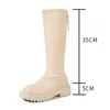 Stivali In Pelle Verniciata Nera Caviglia Punta Rotonda Beige Moda Donna Inverno Lungo Donna Botas Mujer 231025