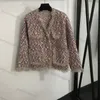 Knit Płaszcz Kobiety z koralikami Tysiąc Bird Check Fringe V Neck Długie rękaw Moda elegancki dzianin płaszcz kardiganowy