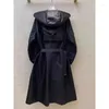 Women's Trench Coats 2023 Brand Design Hooded Thickened Waist Long Windbreaker Balck Women Jacket Coat Casual Loose Clothing