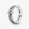 100% 925 Sterling Silver Sparkling Snowflake Double Ring for Women Wedding Rings Fashion Engagement Jewelry Accessories248C