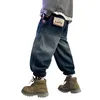 Winter Kids Handsome Casual Fleece Hem Personalized Jeans