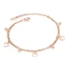 Petits bracelets de cheville en or Rose, chaîne de cœur et de perles, en acier inoxydable, 2857