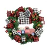 Decorative Flowers 25CM Christmas Wreath With Bowknot Holiday Indoor Outdoor Window Front Door Wall Hanging Artificial Garland Decoration