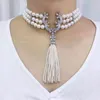 Chokers MADALENA SARARA 9 10mm Zoetwaterparel Natuurlijke Witte Helderheid Drie Rijen Kwastje Royal Queen Stijl Vrouwen Ketting 231025