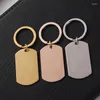 Nyckelringar rostfritt stål slät arményckel Keychain för män Kvinnor Punk Suqare Dog Pendant Key Ring Car Holder Bag Tillbehör
