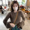 Swetry damskie Mink kaszmirowy koreański sweter pullover w diecie kobiety 2023 jesień zimowe dzianiny panie pojawiają się cienkie krótkie topy z długim rękawem