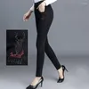 Calças de brim femininas casual preto alta wasit magro lápis vintage elegante estiramento tornozelo comprimento calças jeans mãe vaqueros leggings pantalones