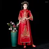 Etniska kläder Ancient Wedding Qipao Chinese Style Bride Party Traditionell rostande cheongsam broderi äktenskap set orientalisk klänning